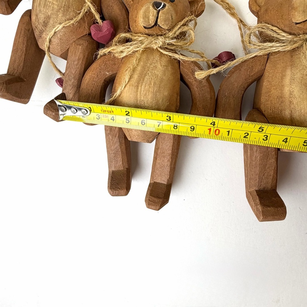 Rustic Wood Teddy Bear Ornaments Set 3 Farmhouse Cottage Decor - Picture 12 of 12